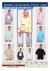 bomber style zip top and shorts set